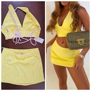 Nwt Revolve Heart Of Sun Mimi Lemon Terry Tropical Skirt + Tank Set L